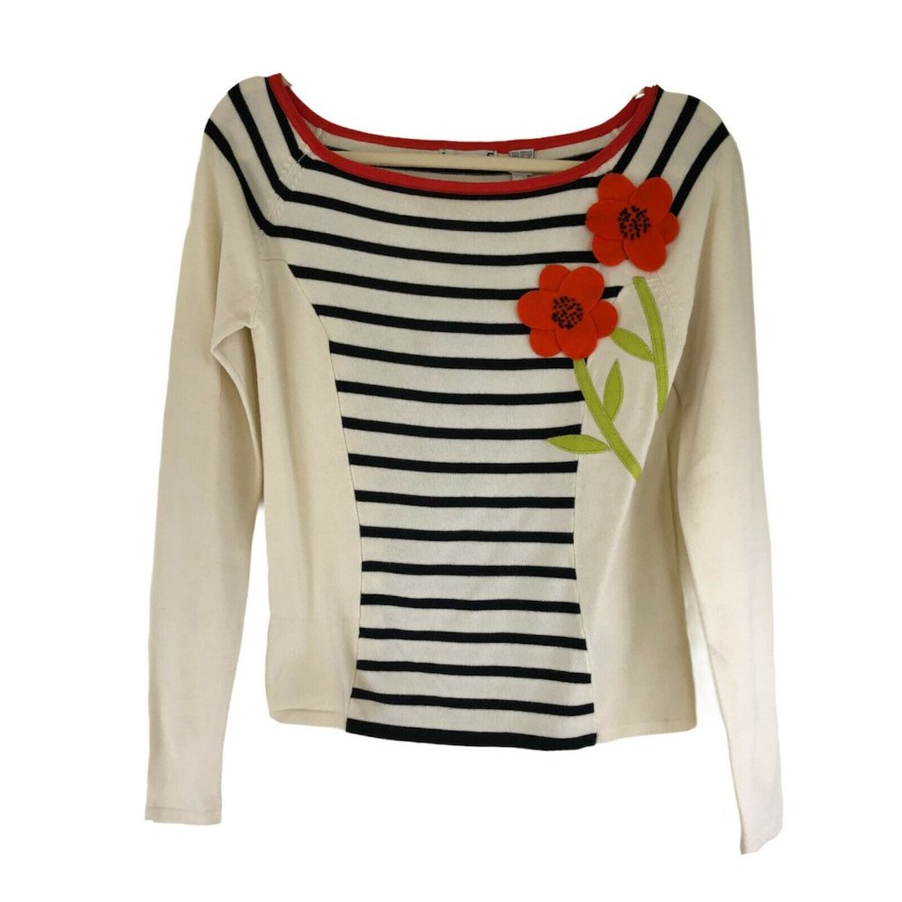 Quarter to Five Felted Poppy Applique Sweater